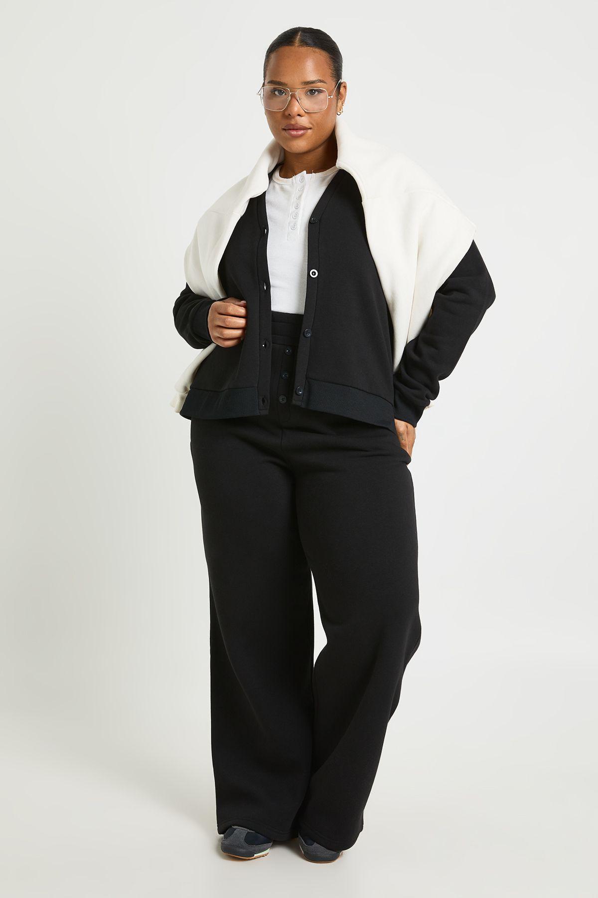 Plus Button Detail Wide Leg Joggers by BOOHOO
