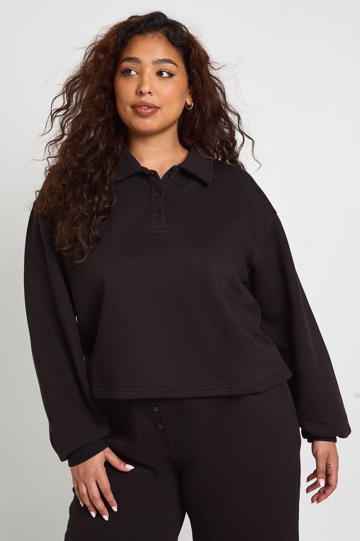 Plus Button Down Collared Sweatshirt by BOOHOO