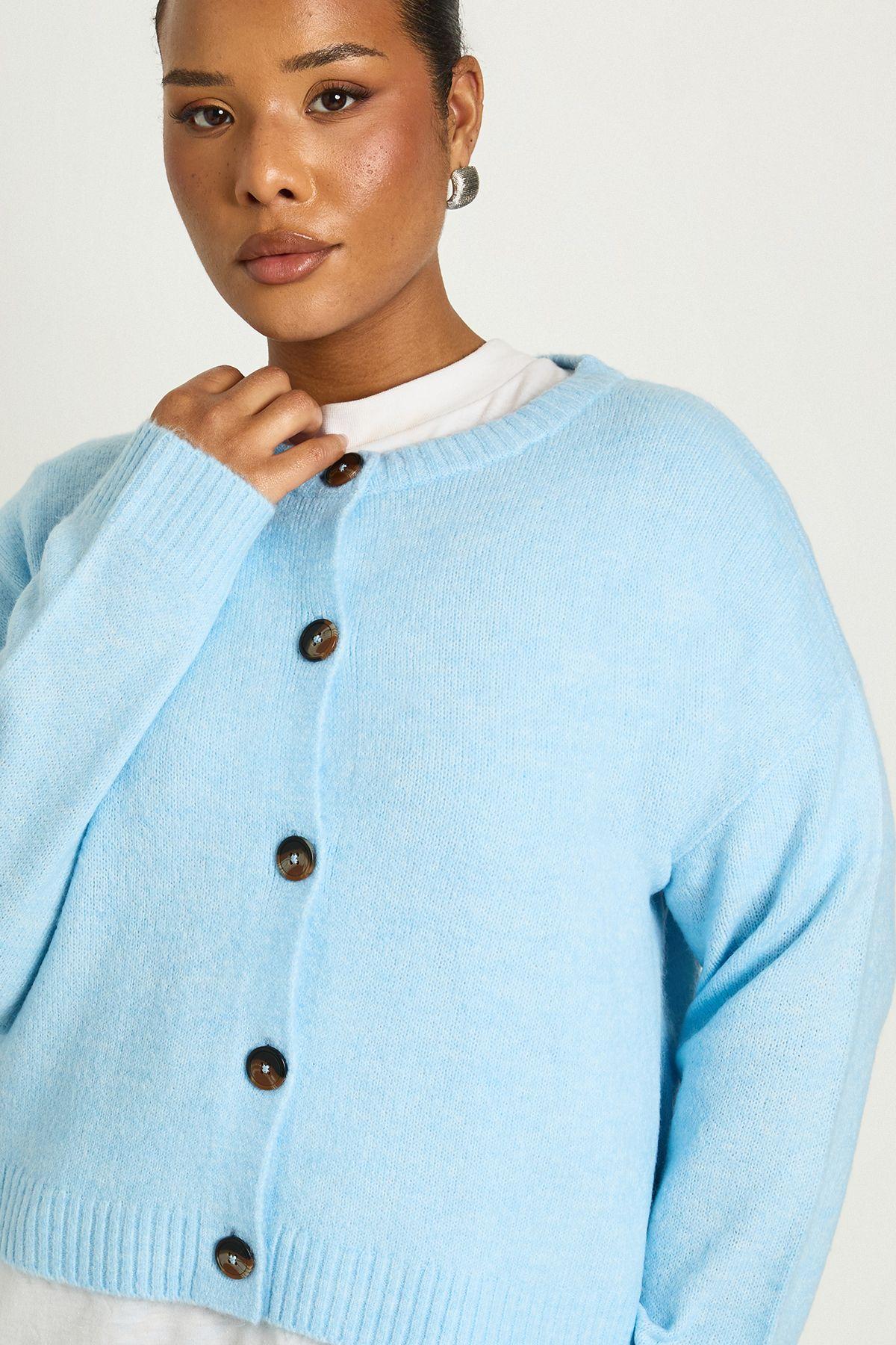 Plus Button Down Crew Neck Cardigan by BOOHOO