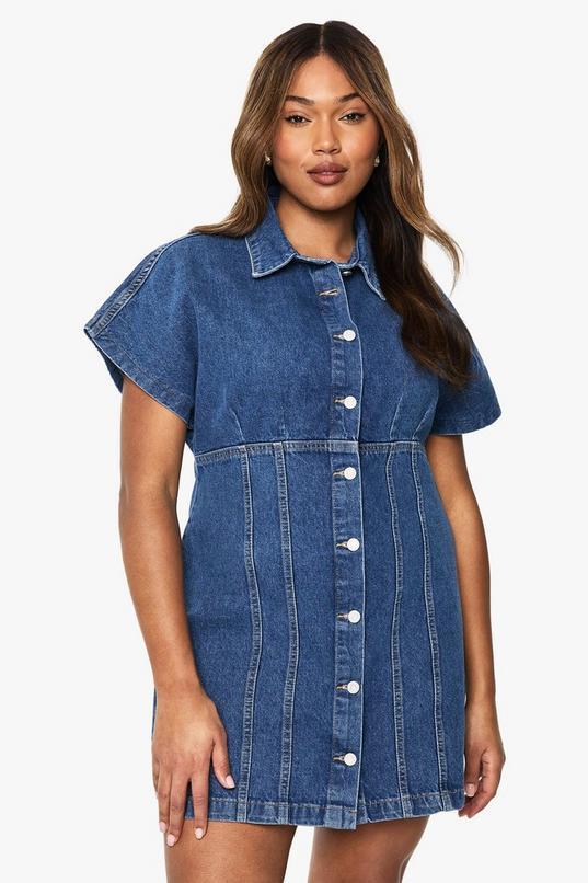 Plus Button Down Denim Mini Dress by BOOHOO