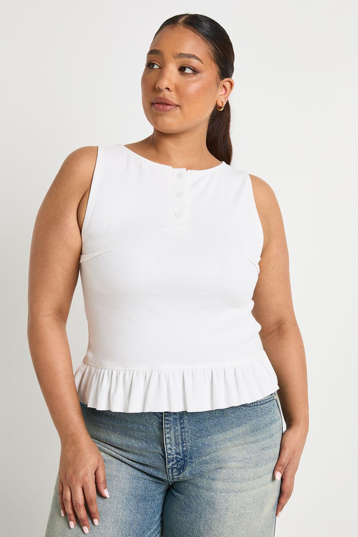 Plus Button Down Ruffle Hem Top by BOOHOO