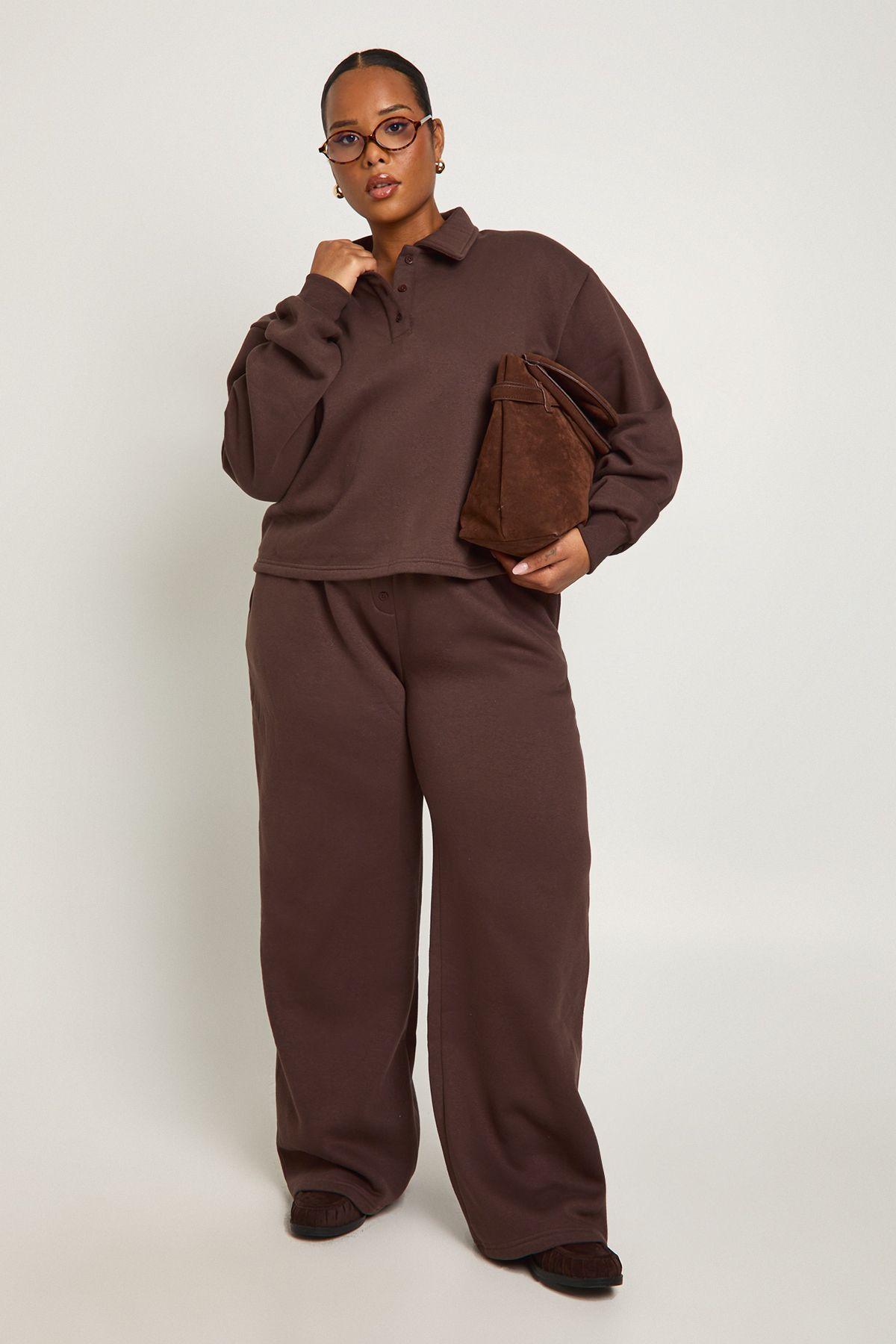 Plus Button Down Wide Leg Joggers by BOOHOO