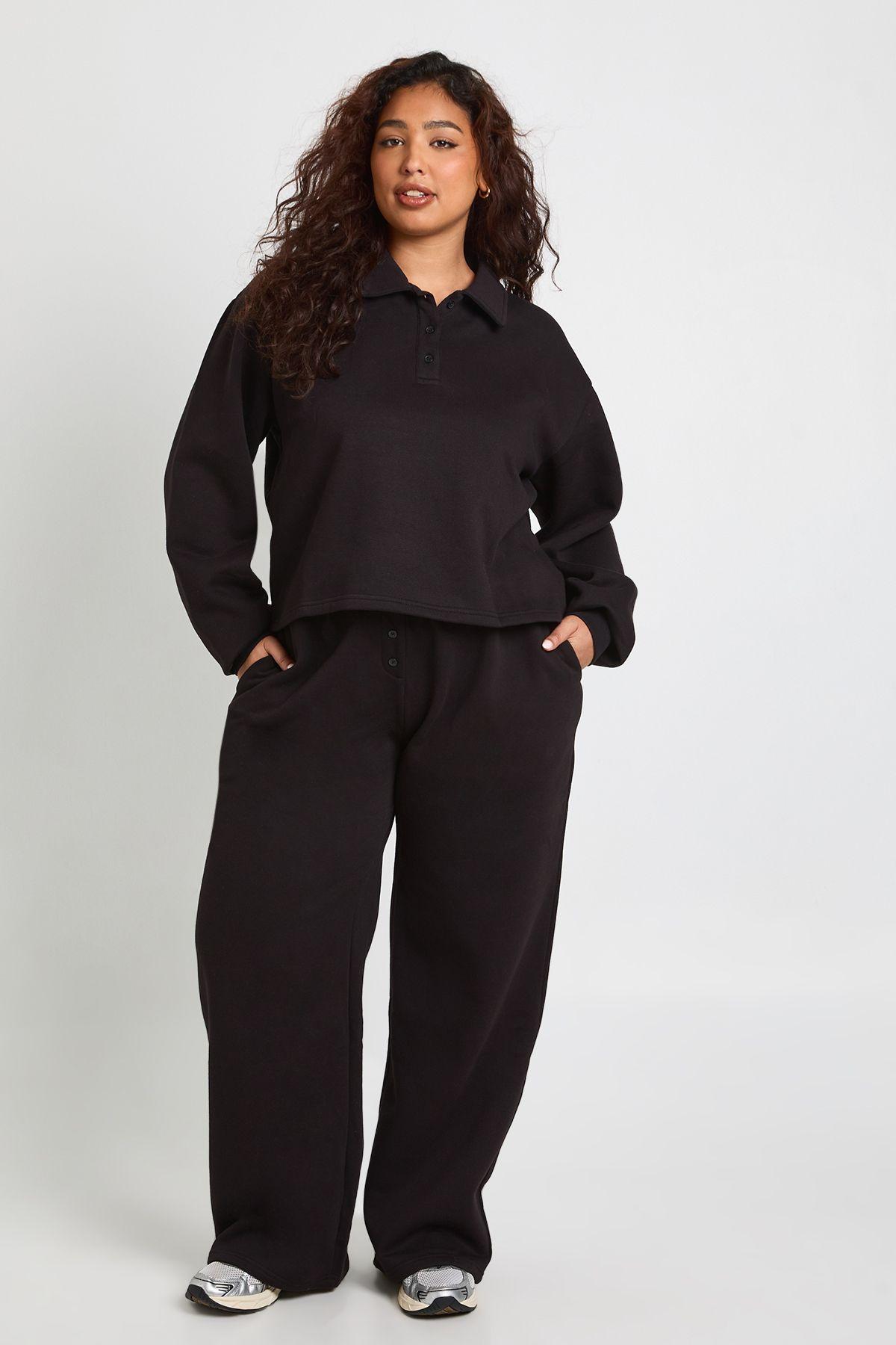 Plus Button Down Wide Leg Joggers by BOOHOO