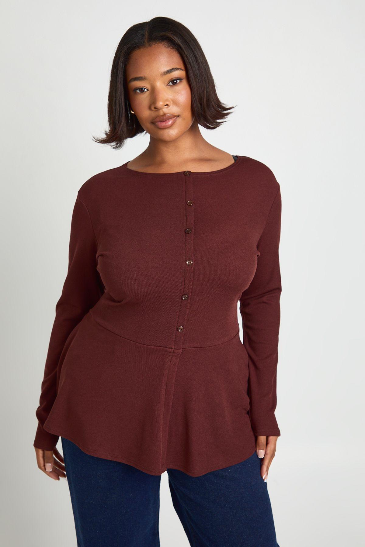 Plus Button Front Peplum Top by BOOHOO