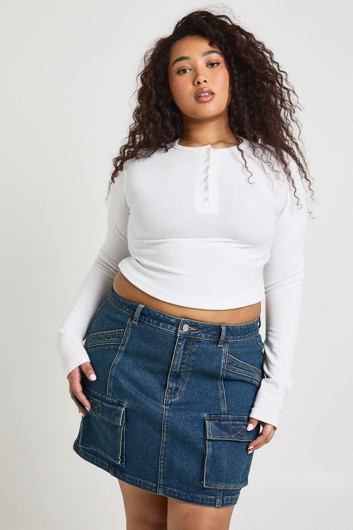Plus Cargo Denim Mini Skirt by BOOHOO