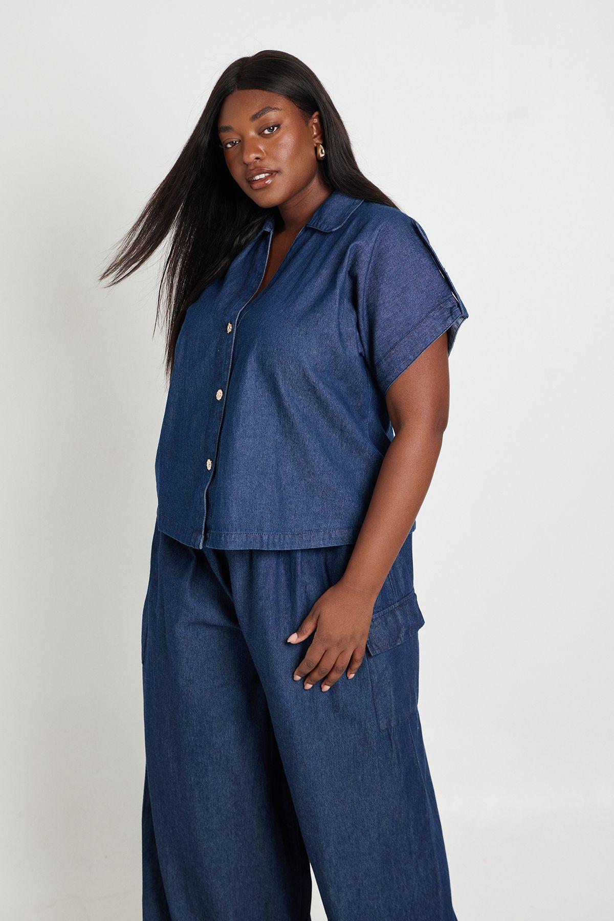 Plus Chambray Short Sleeve Button Down Shirt by BOOHOO