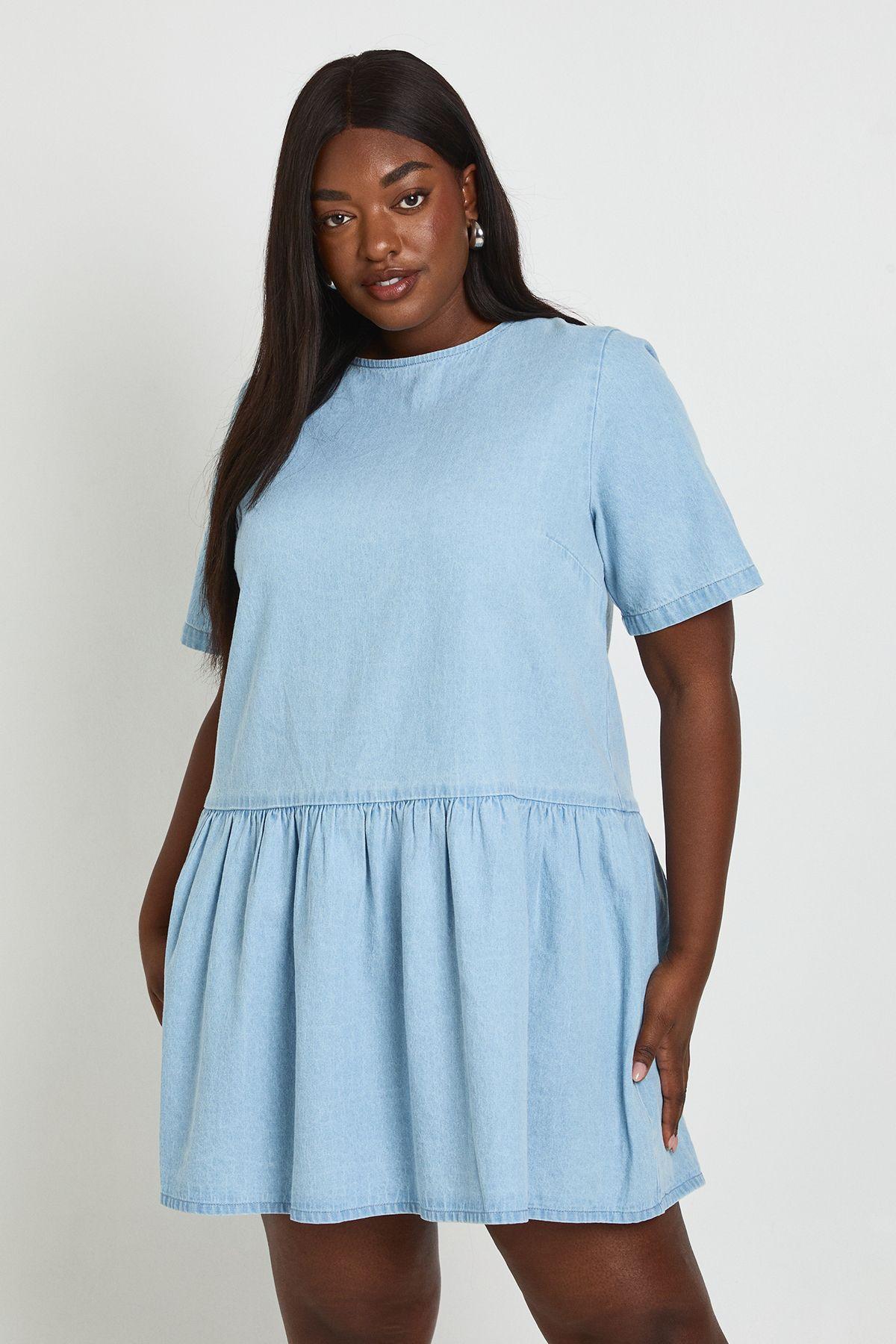 Plus Chambray Short Sleeve Skater Dress by BOOHOO