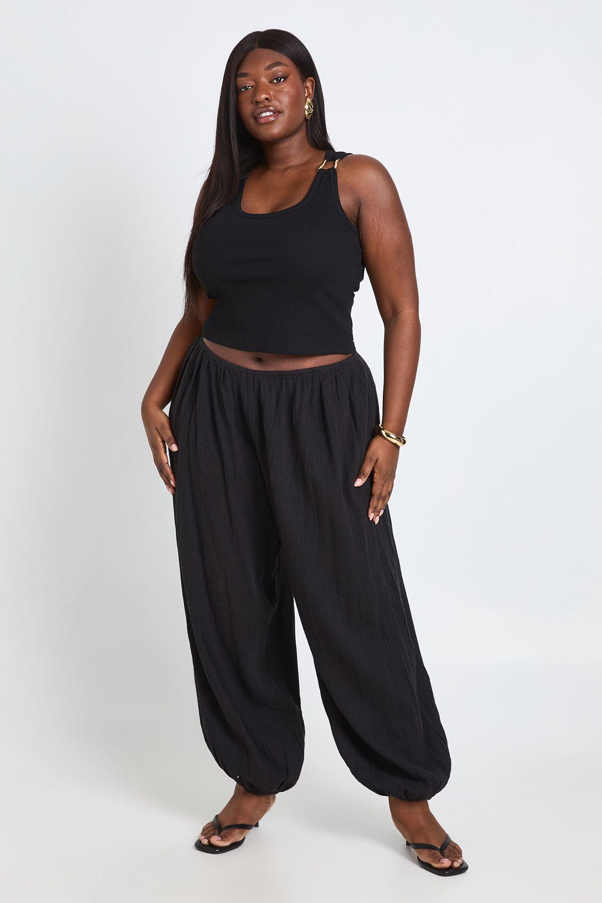 Plus Cheesecloth Elasticated Waist Balloon Trouser by BOOHOO