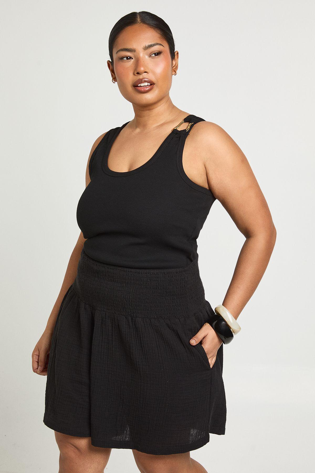 Plus Cheesecloth Shirred Waistband Short by BOOHOO