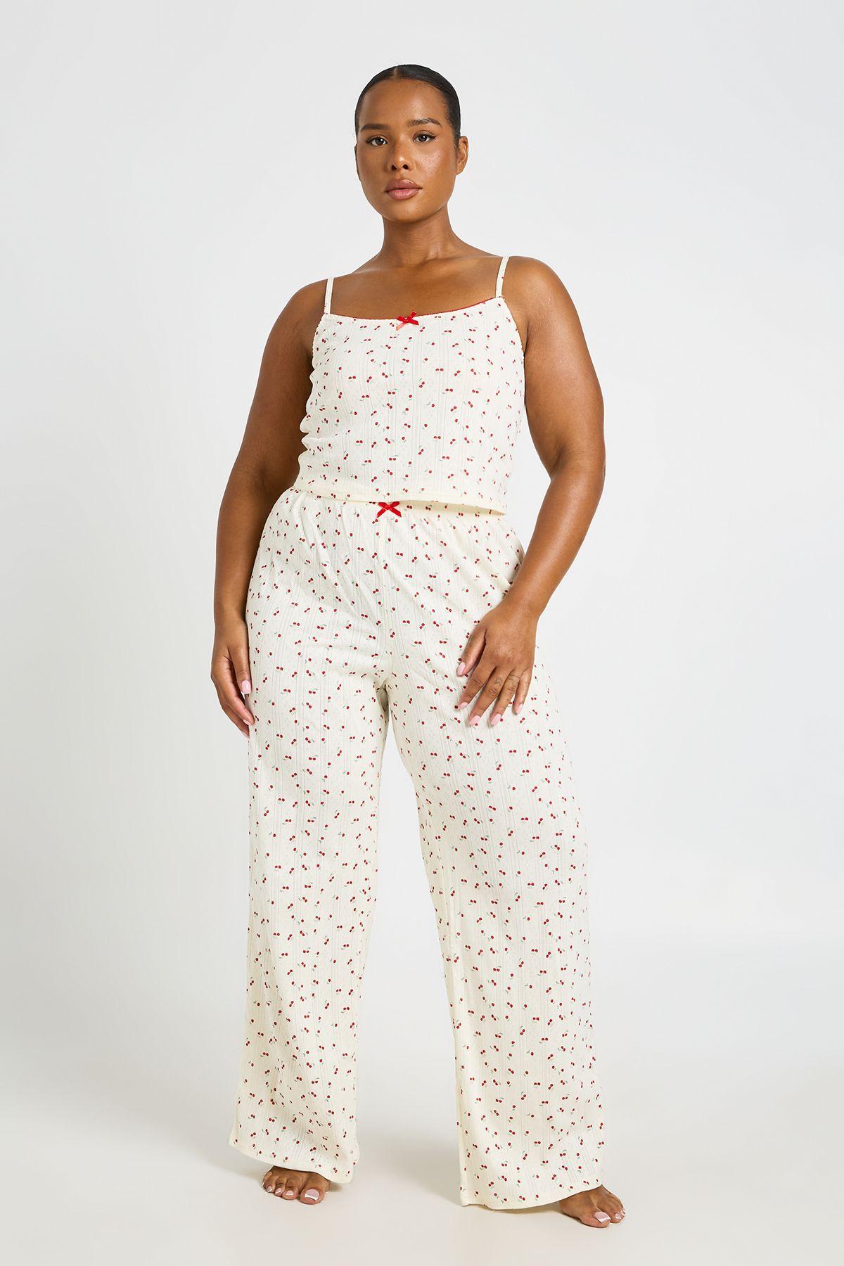 Plus Cherry Pointelle Cami And Trouser Pyjama Set by BOOHOO