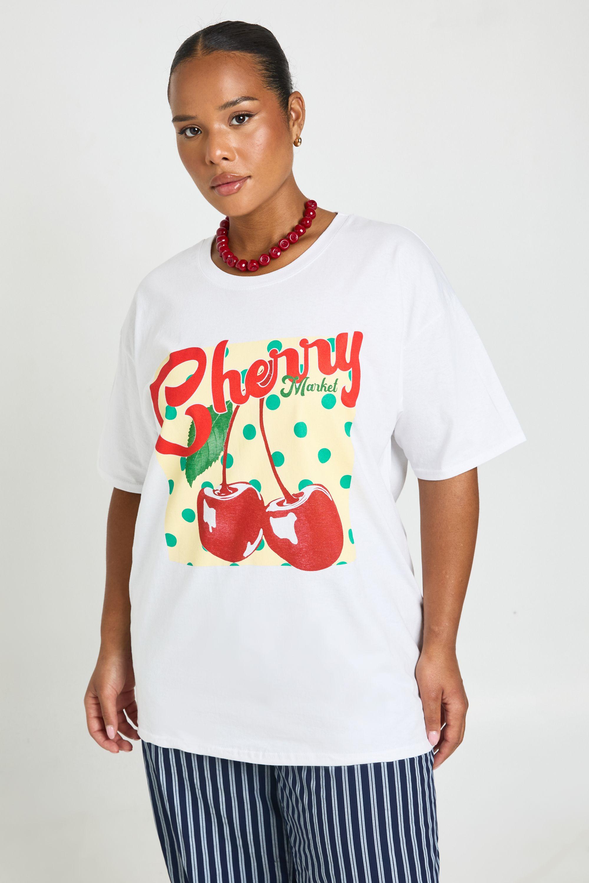 Plus Cherry Polka Dot Printed T Shirt by BOOHOO