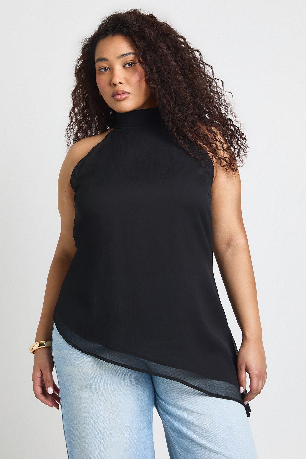 Plus Chiffon Asymmetric Longline Top by BOOHOO