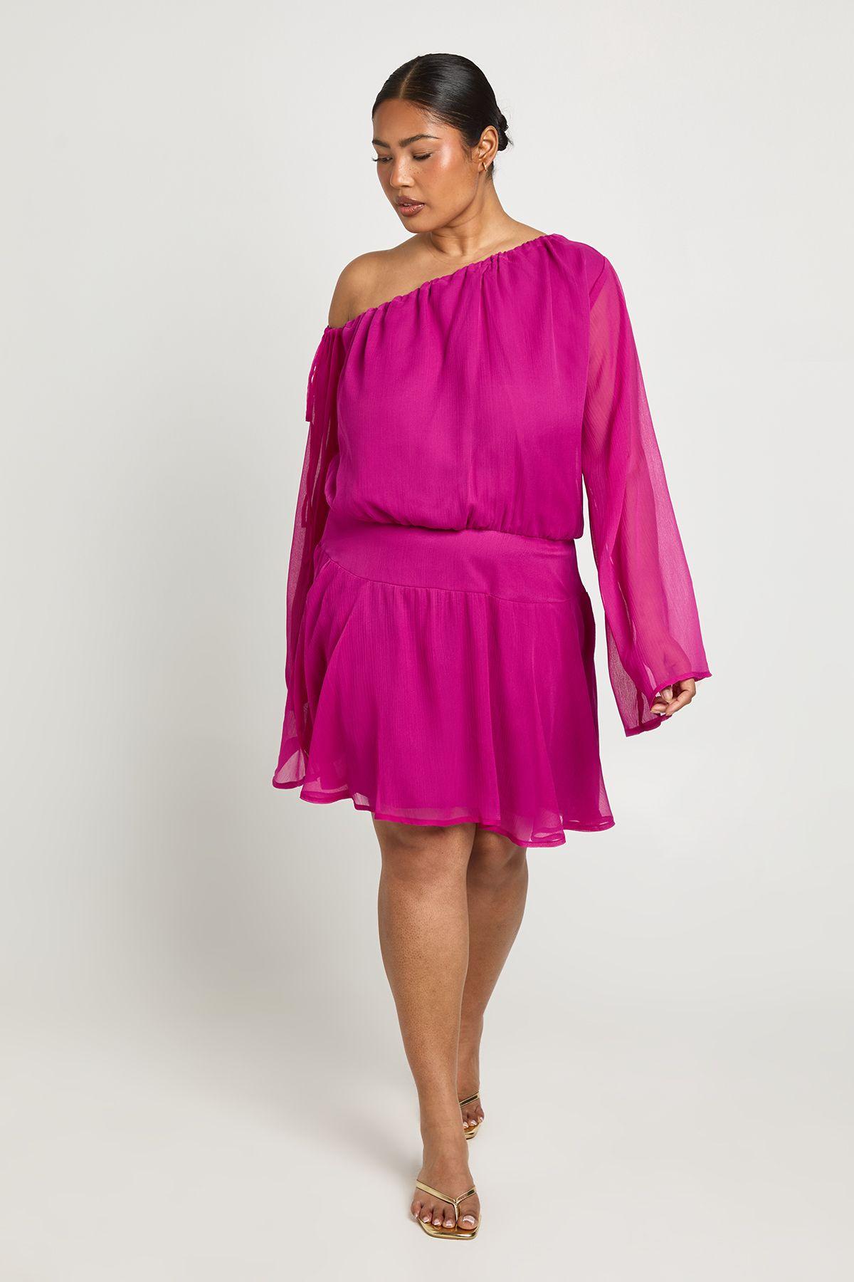 Plus Chiffon Asymmetric Skater Dress by BOOHOO