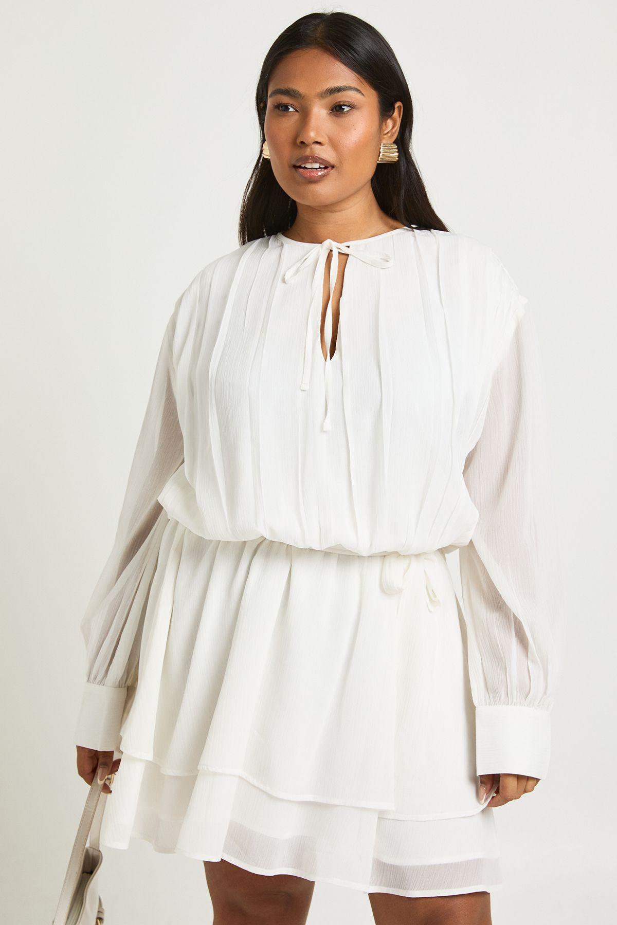 Plus Chiffon Blouson Ruffle Tie Belt Skater Dress by BOOHOO
