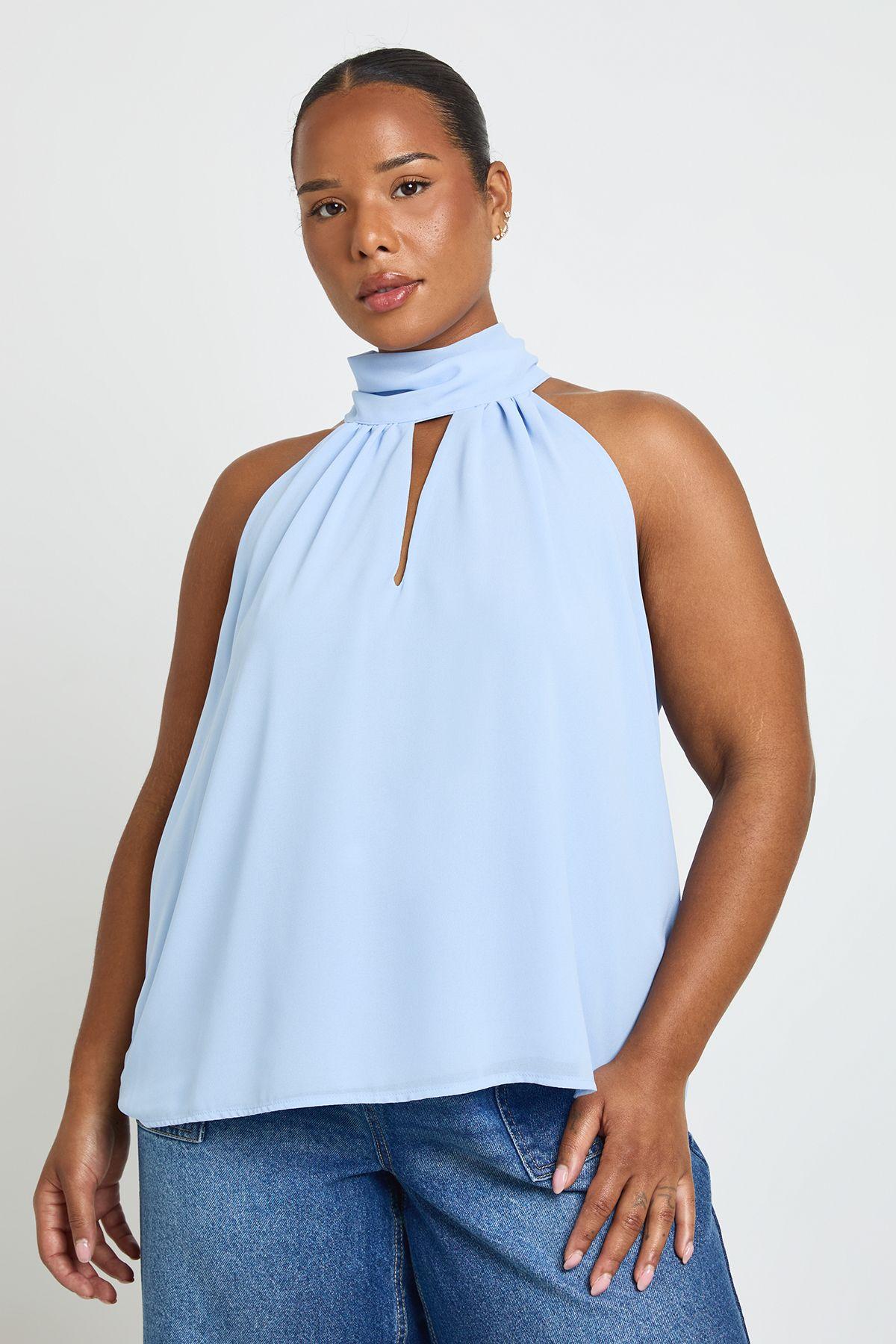 Plus Chiffon Halter Neck Top by BOOHOO