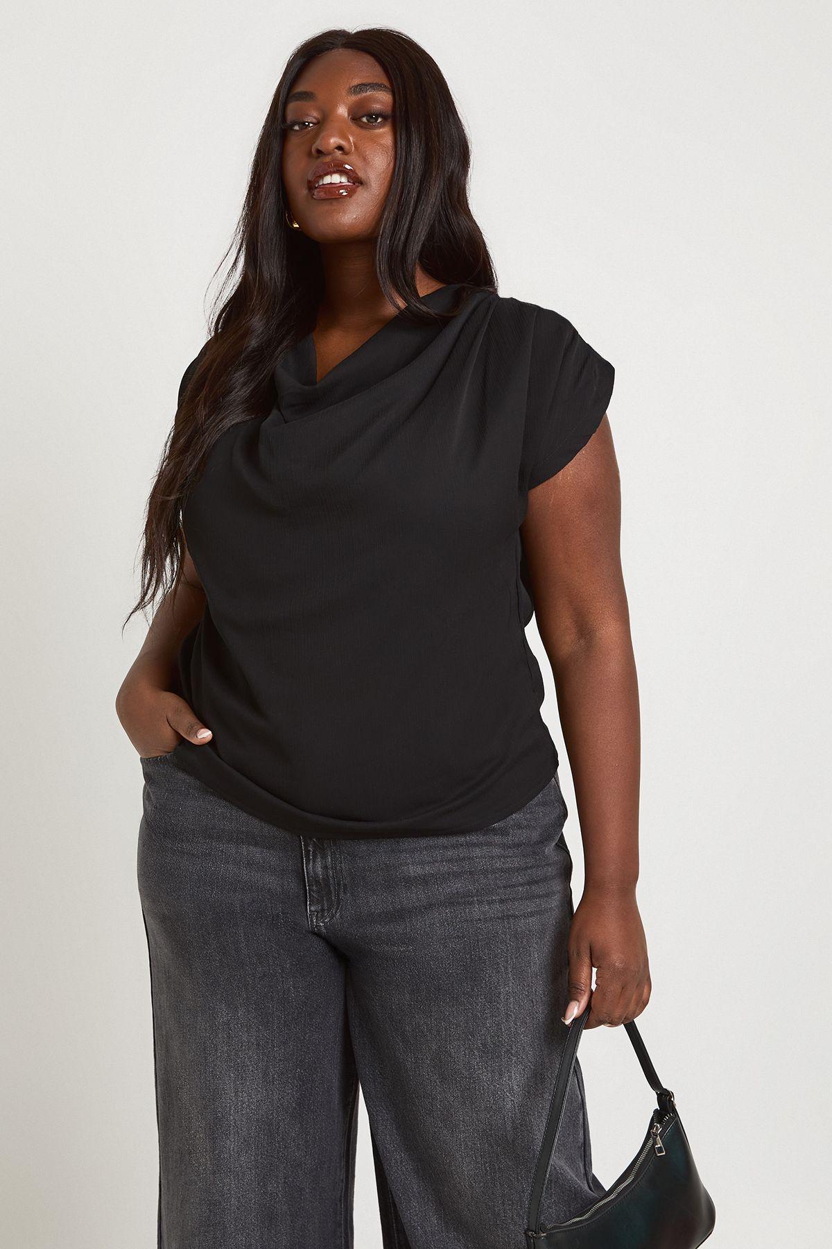 Plus Chiffon High Cowl Neck Top by BOOHOO