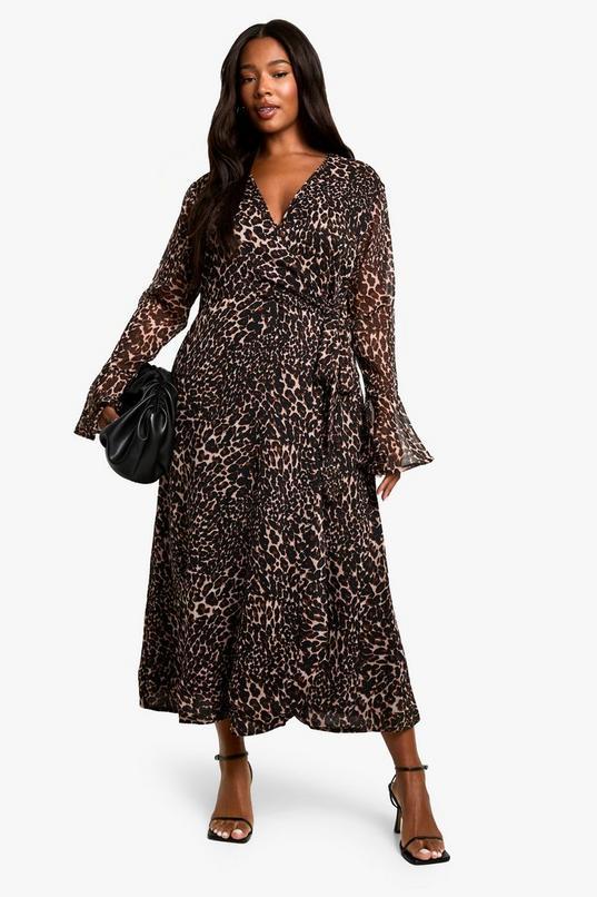 Plus Chiffon Leopard Print Wrap Midaxi Dress by BOOHOO