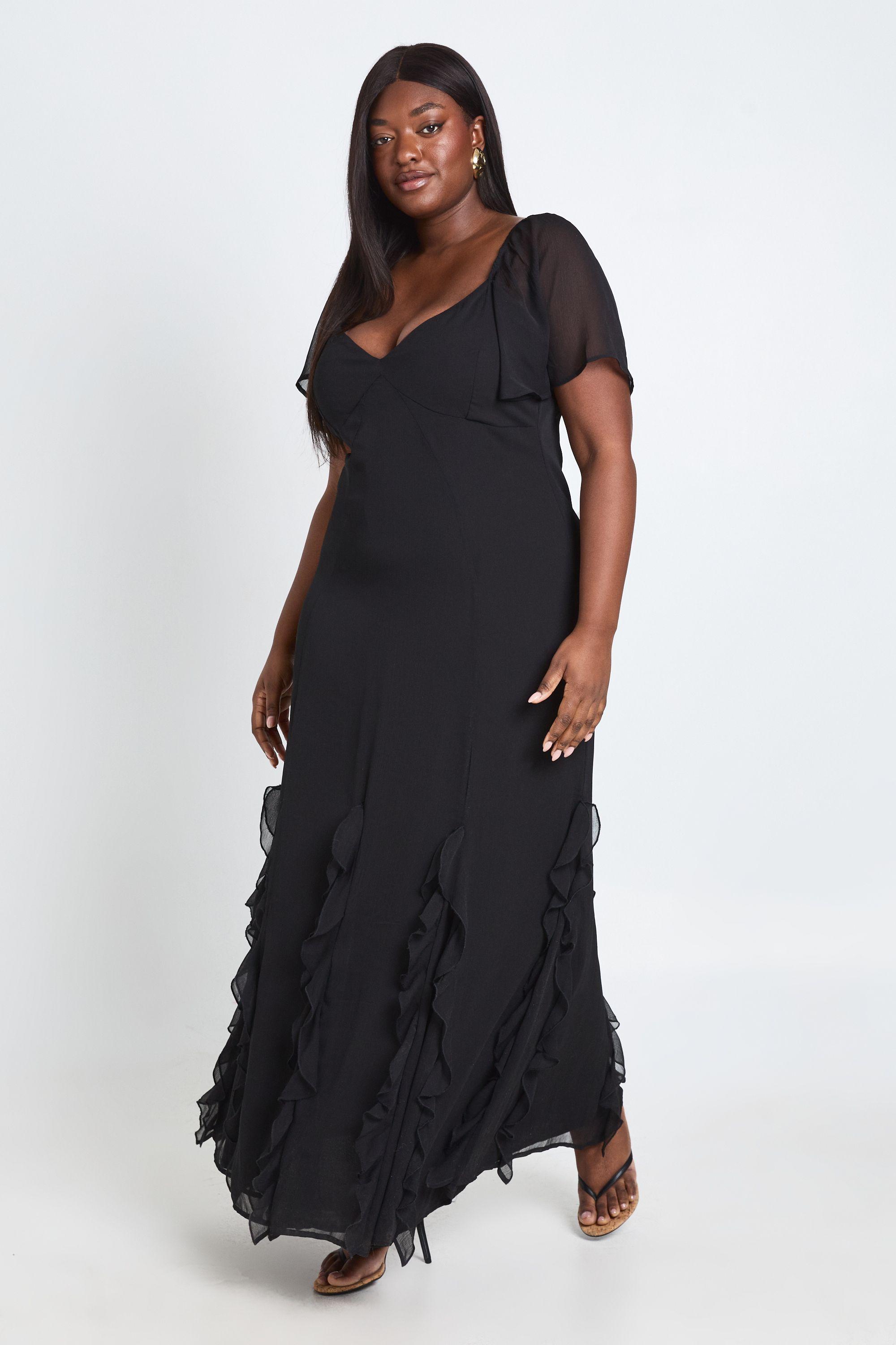 Plus Chiffon Puff Sleeve Ruffle Maxi Dress by BOOHOO