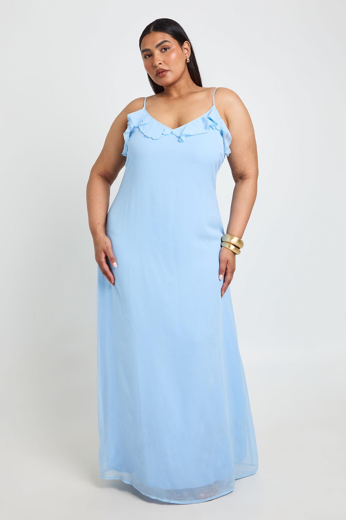 Plus Chiffon Ruffle Detail Maxi Dress by BOOHOO
