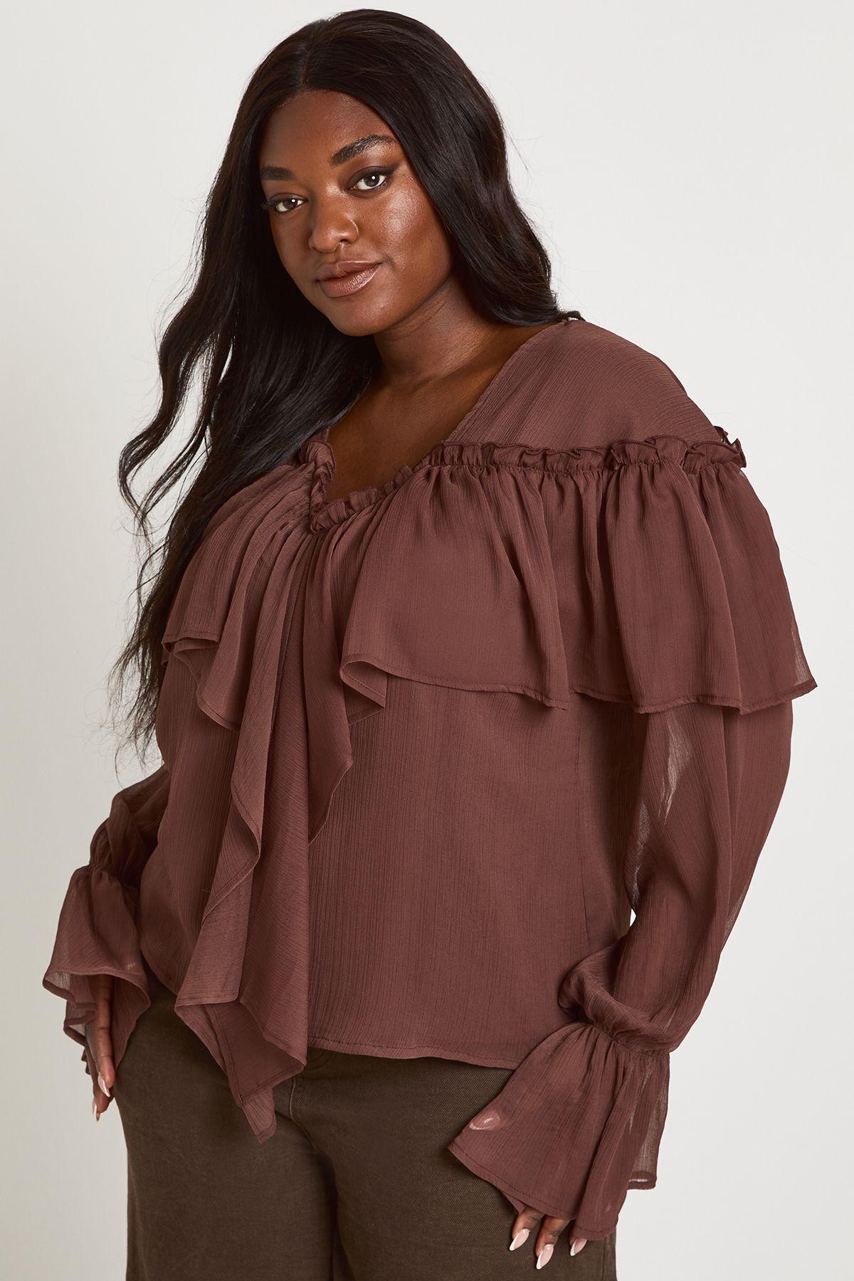 Plus Chiffon Ruffle Front Blouse by BOOHOO