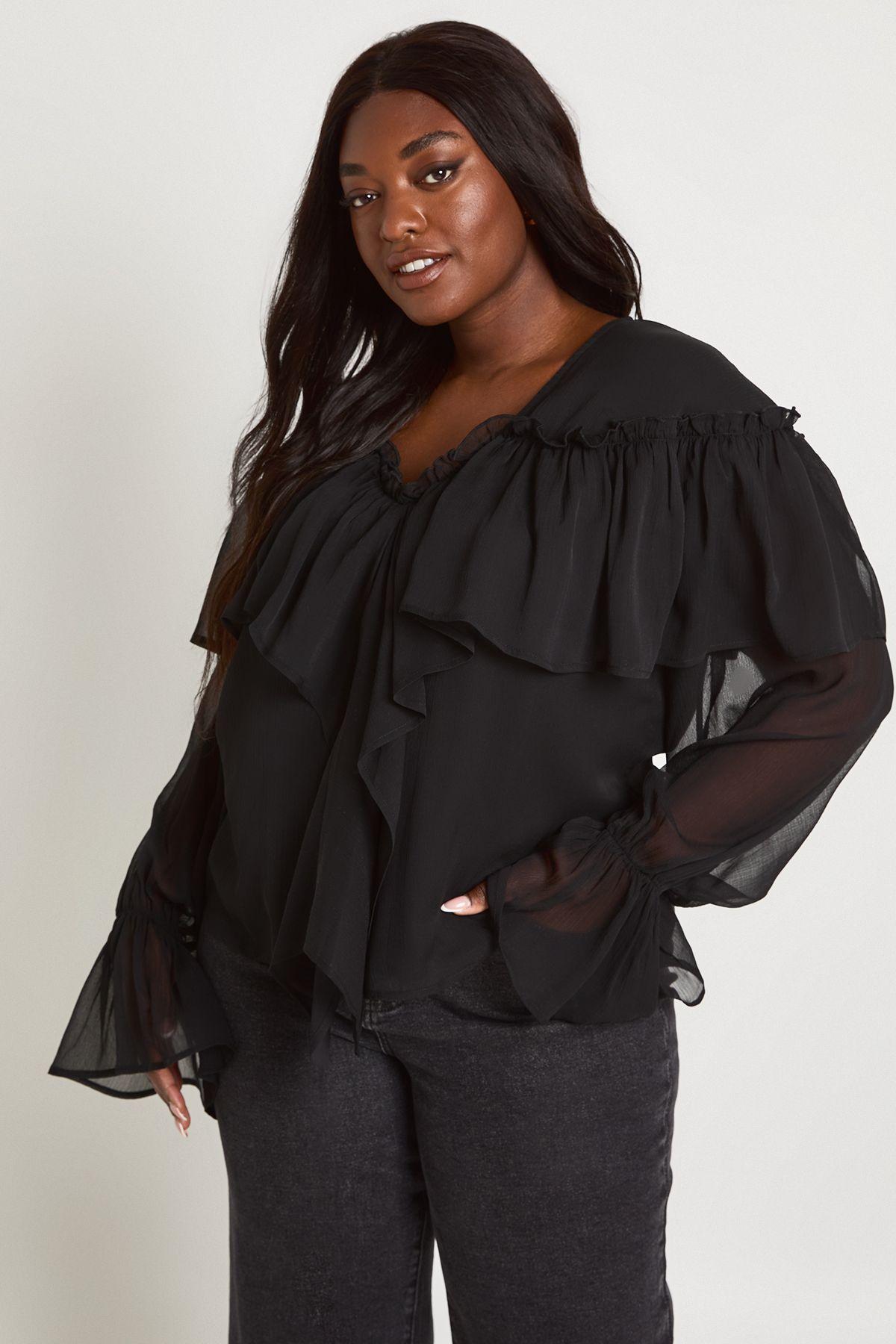 Plus Chiffon Ruffle Front Blouse by BOOHOO