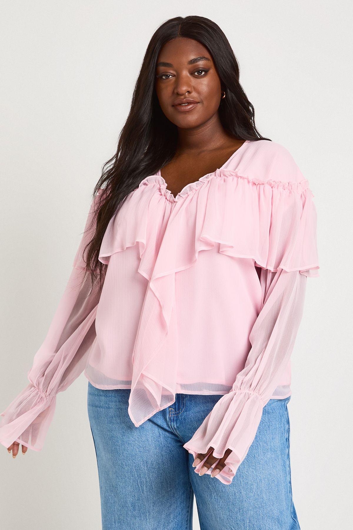 Plus Chiffon Ruffle Front Blouse by BOOHOO