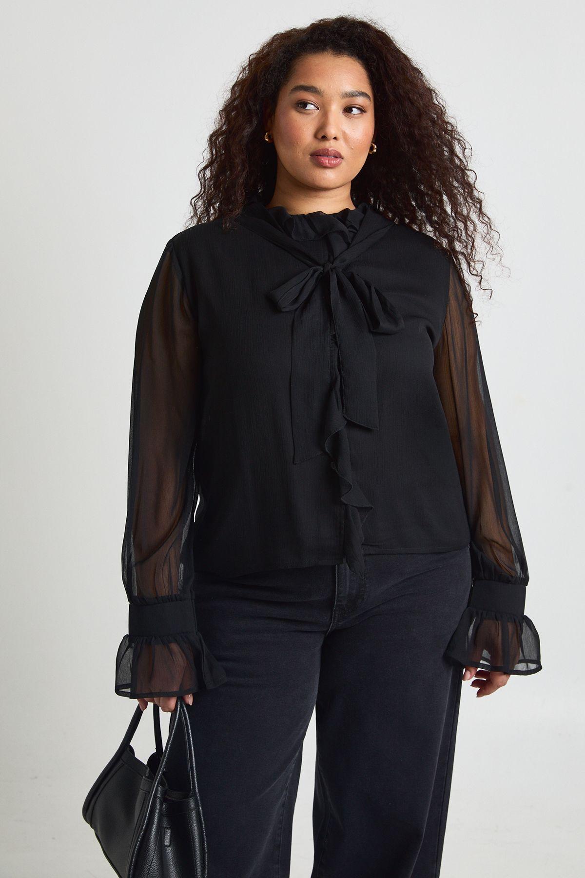 Plus Chiffon Ruffle Front Blouse by BOOHOO