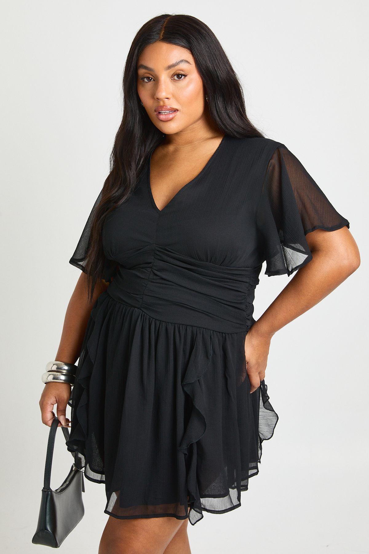Plus Chiffon Ruffle Skater Dress by BOOHOO