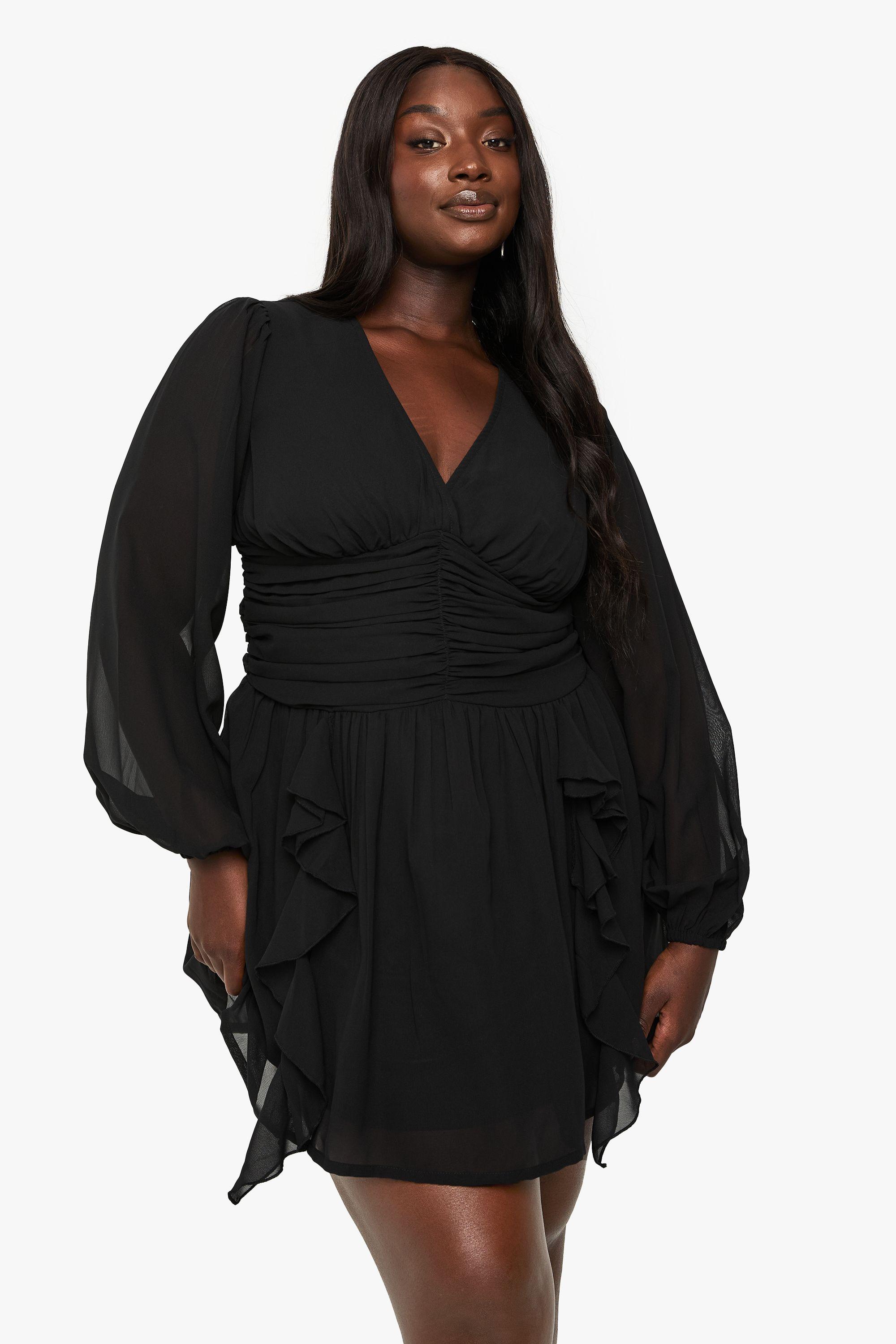 Plus Chiffon Ruffle Skater Dress by BOOHOO
