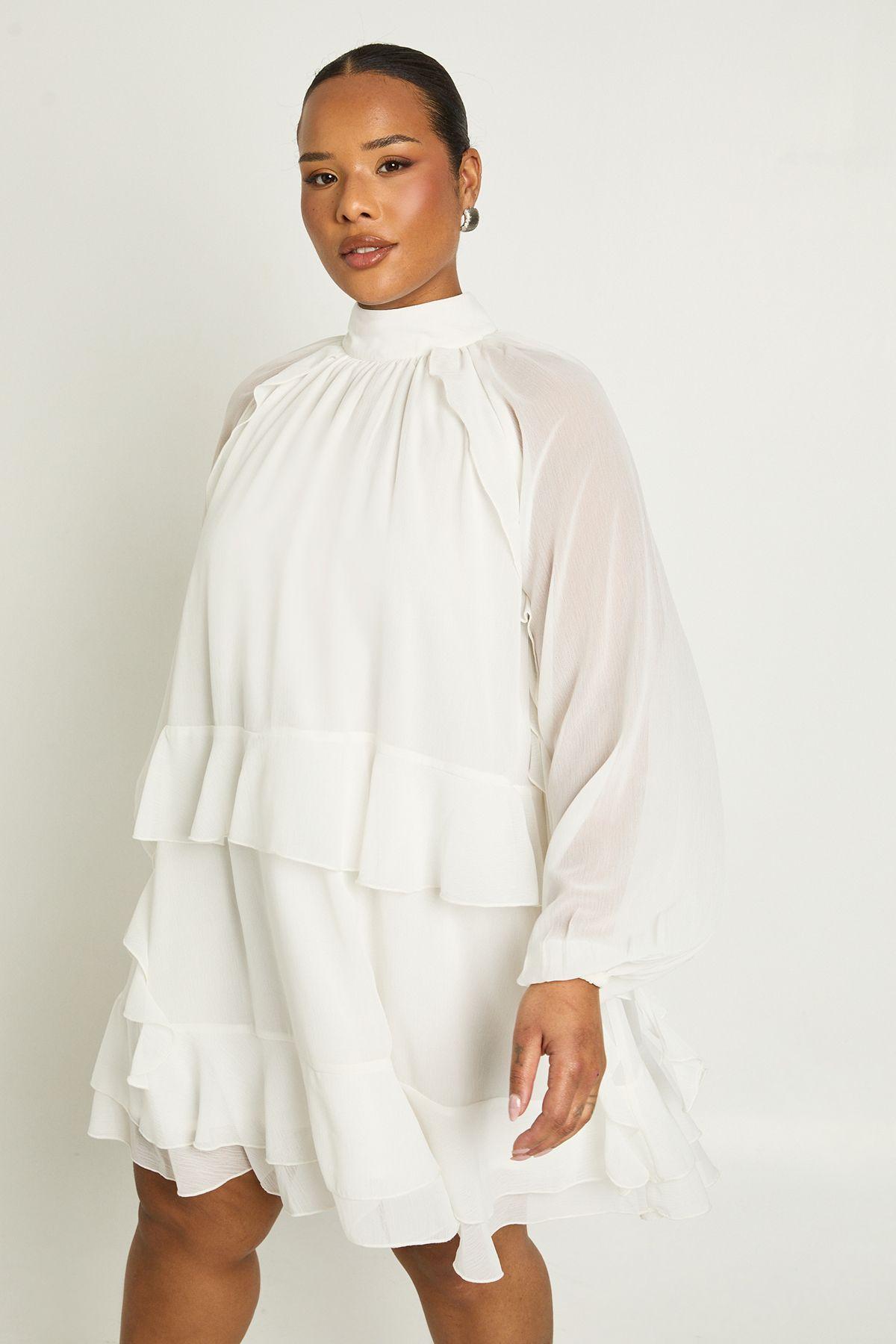 Plus Chiffon Ruffle Smock Dress by BOOHOO