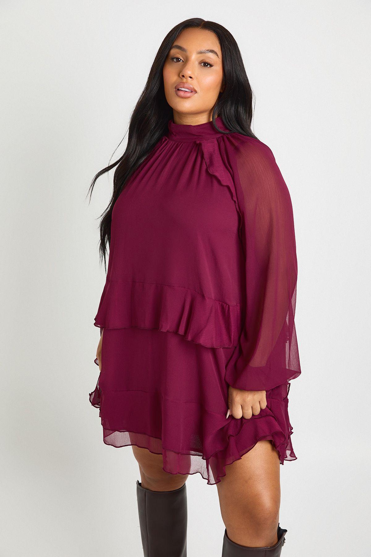 Plus Chiffon Ruffle Smock Dress by BOOHOO
