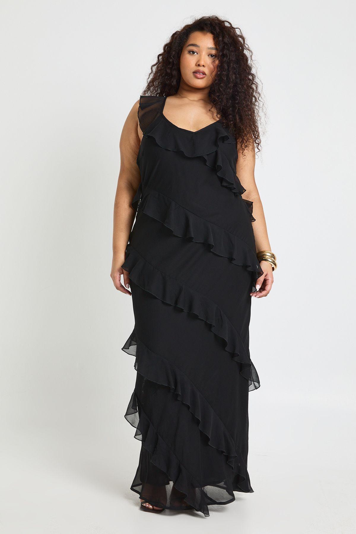 Plus Chiffon Ruffle Strappy Maxi Dress by BOOHOO