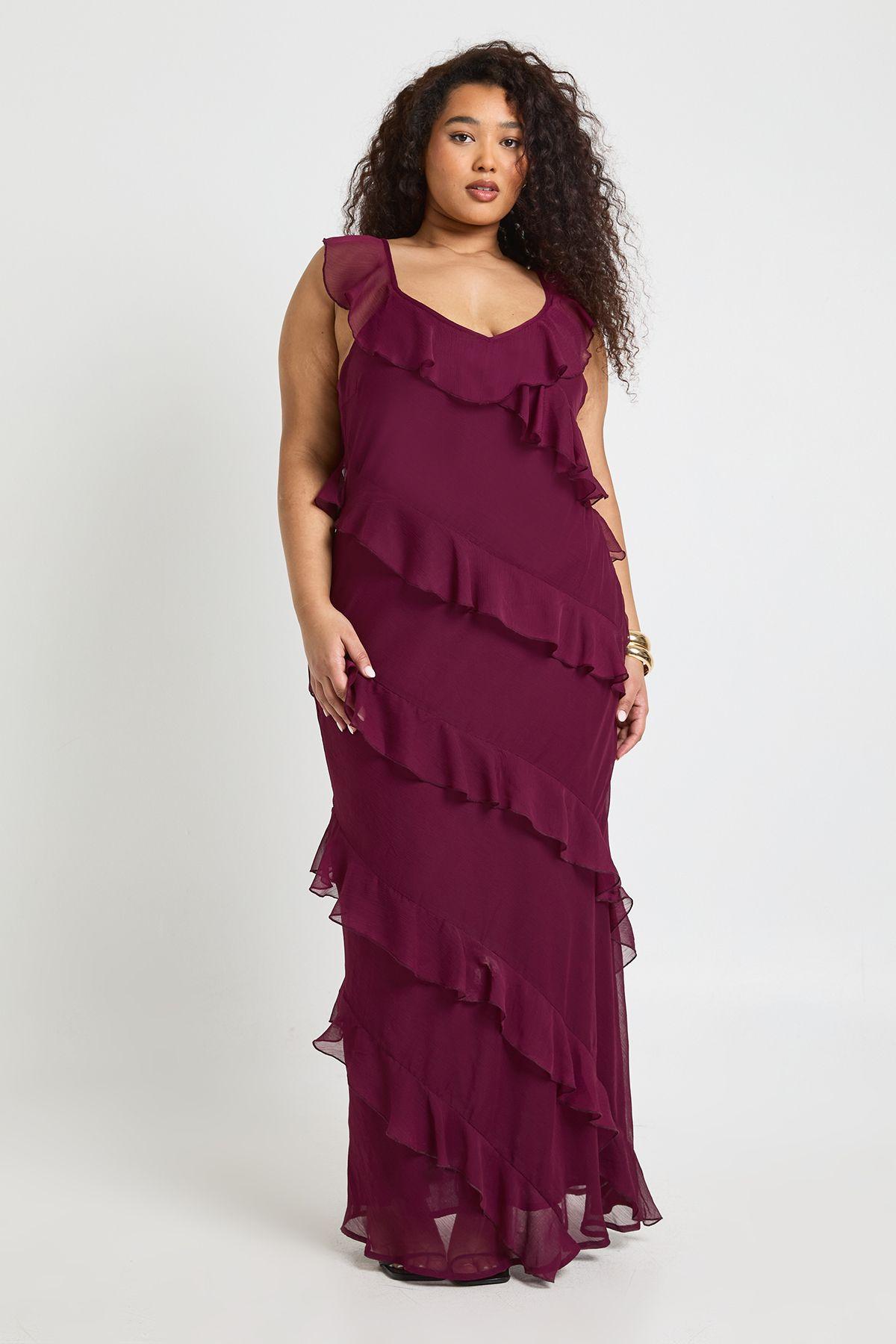 Plus Chiffon Ruffle Strappy Maxi Dress by BOOHOO