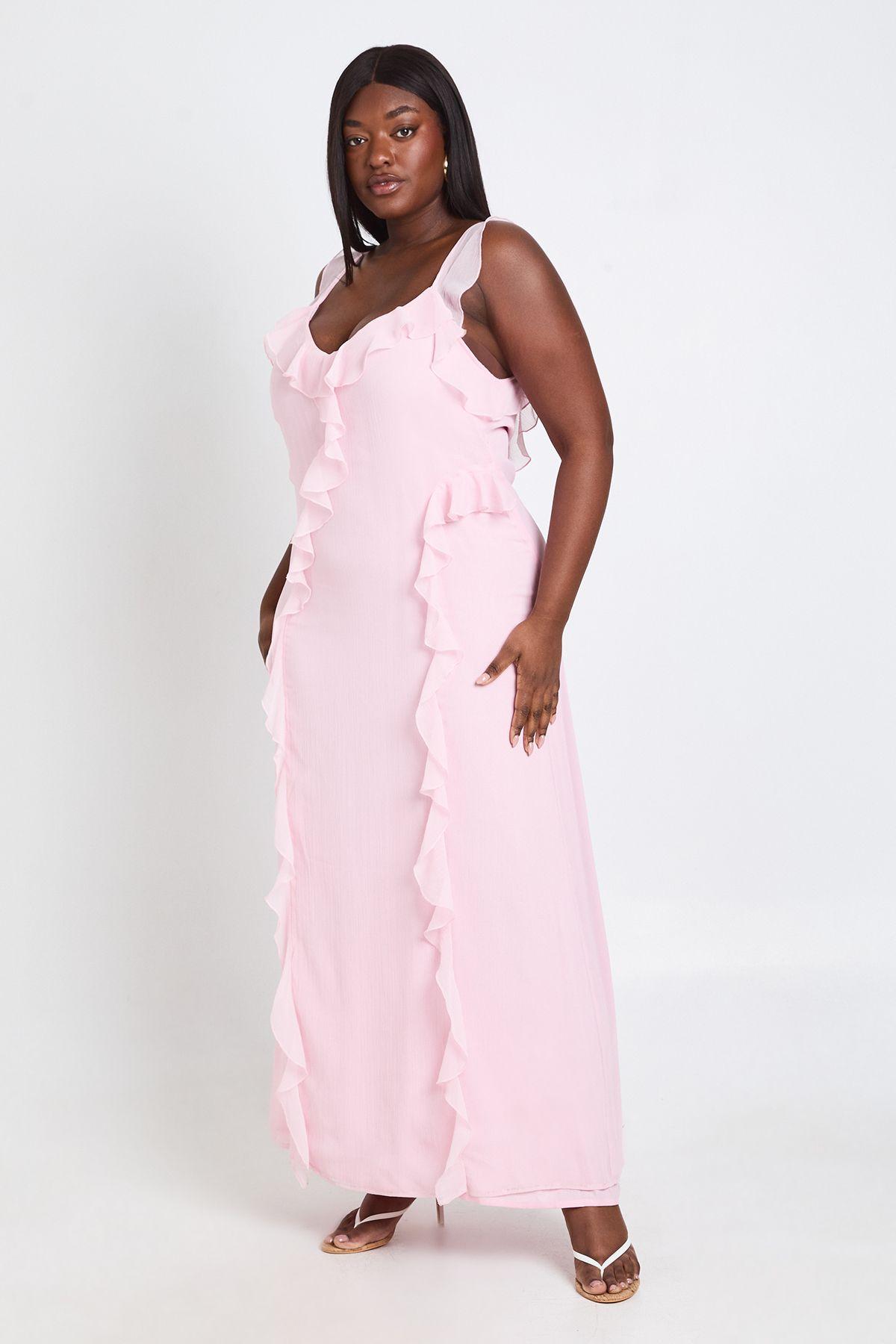 Plus Chiffon Strappy Ruffle Maxi Dress by BOOHOO