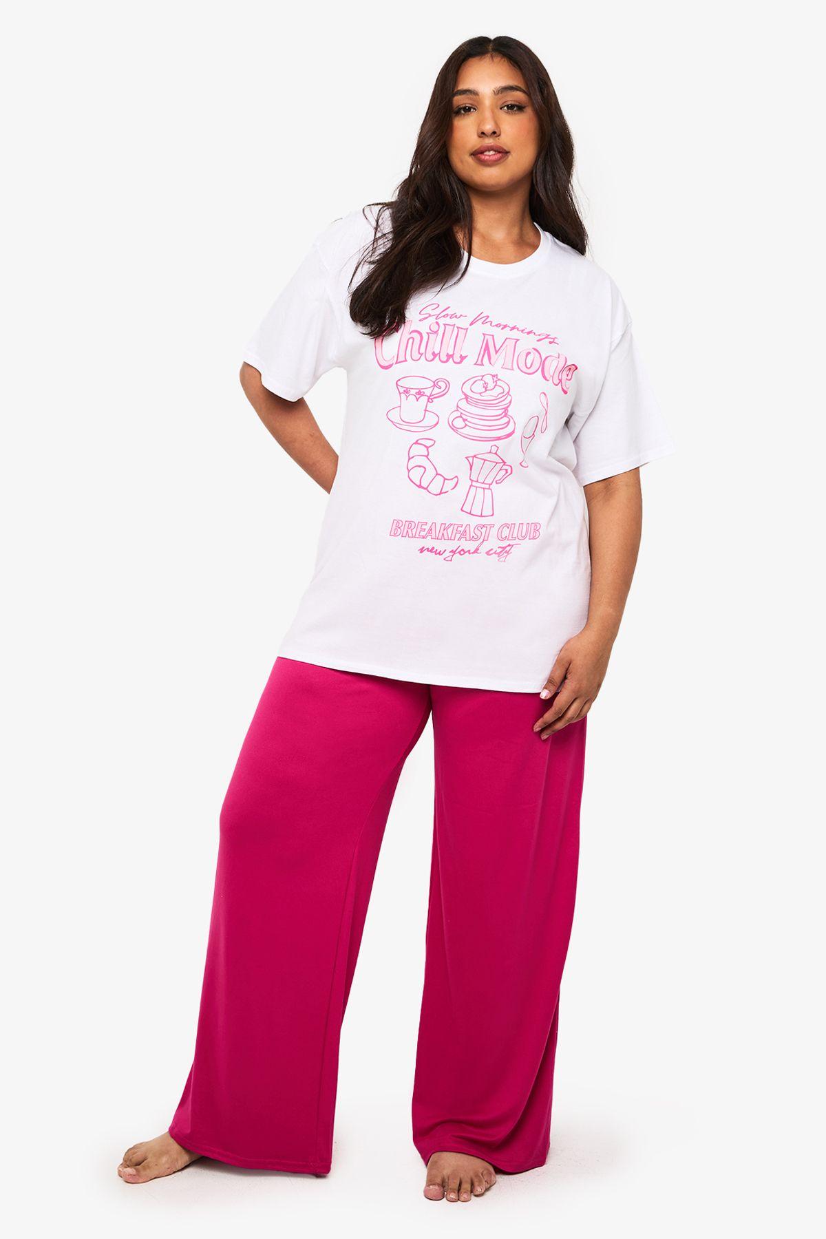 Plus Chill Mode Breakfast Slogan T-Shirt & Trouser PJ Set by BOOHOO