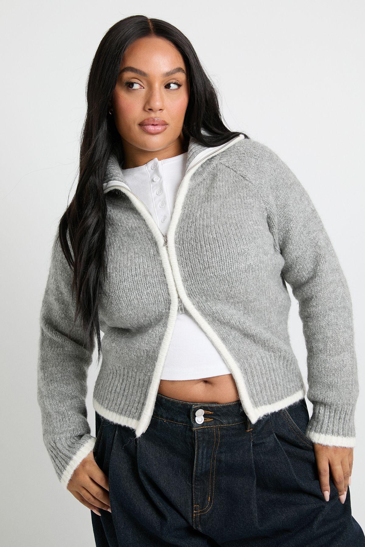 Plus Chunky Knit Zip Through Knitted Jumper by BOOHOO Plus Chunky Knit Zip Through Knitted Jumper by BOOHOO
