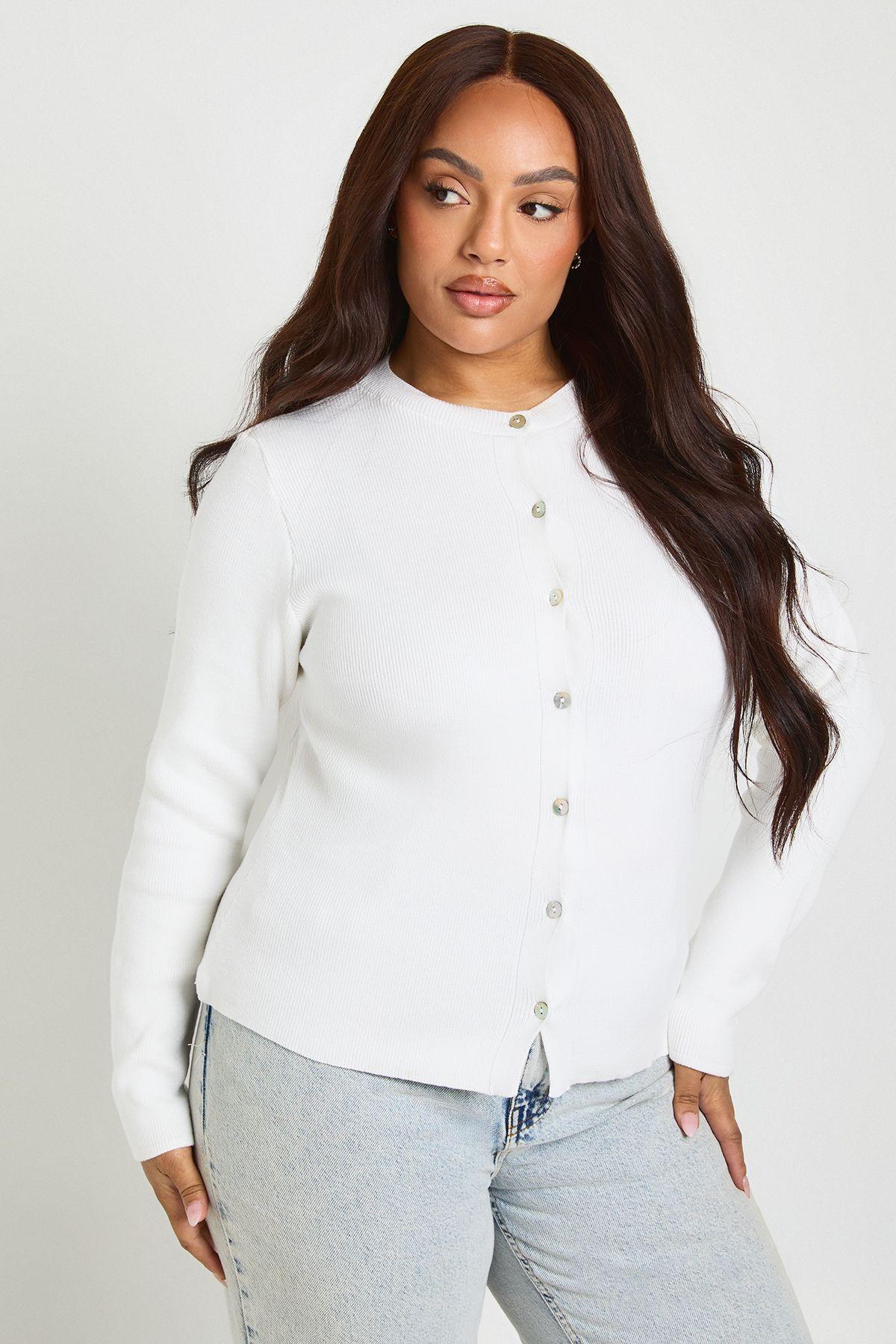 Plus Cinched Button Down Compact Knit Cardigan by BOOHOO