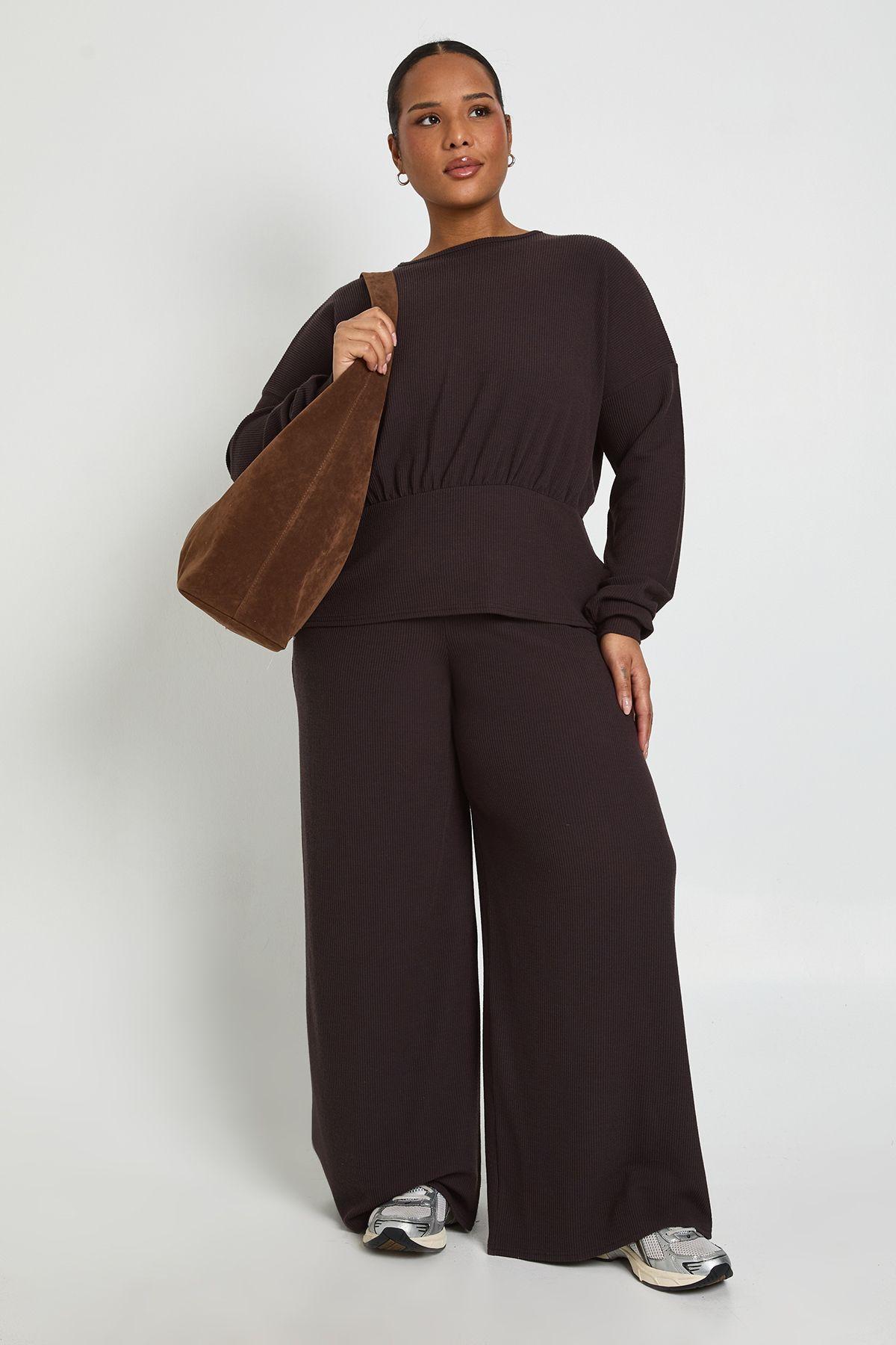 Plus Cinched Waist Long Sleeve Top and Trouser Co Ord by BOOHOO