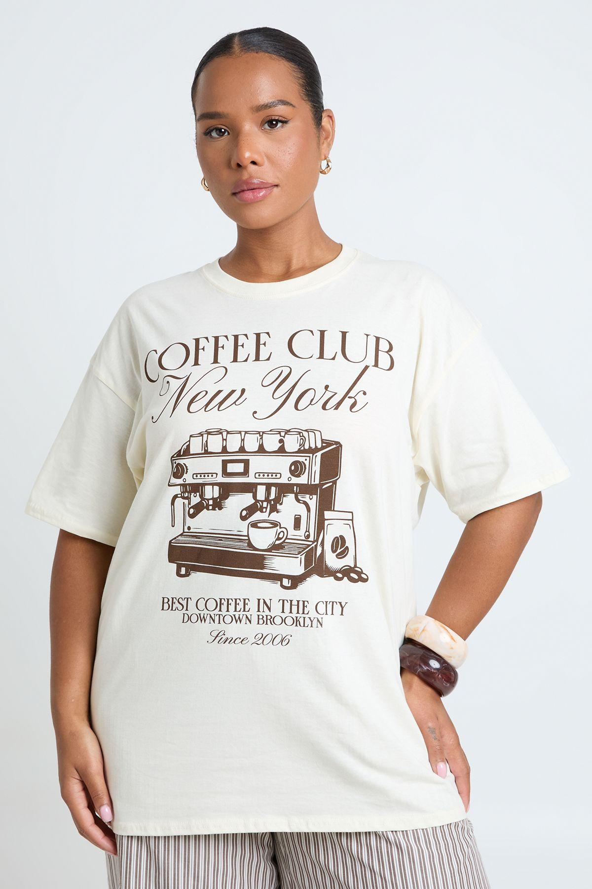 Plus Coffee New York Printed T Shirt by BOOHOO