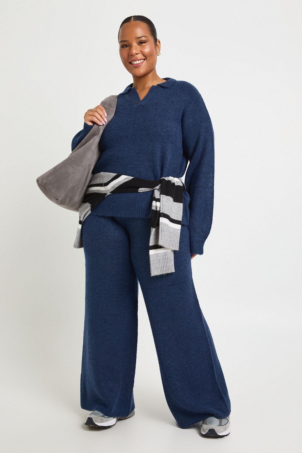 Plus Collar Knitted Lounge Set by BOOHOO