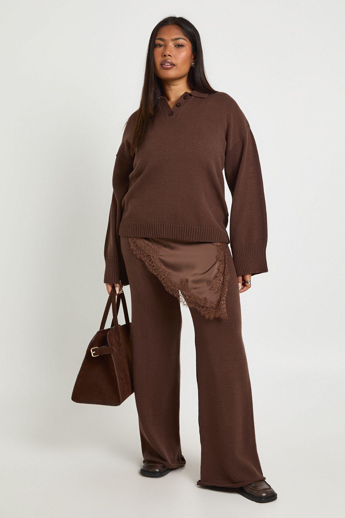 Plus Collared Button Down Jumper And Straight Leg Trouser Co-Ord by BOOHOO