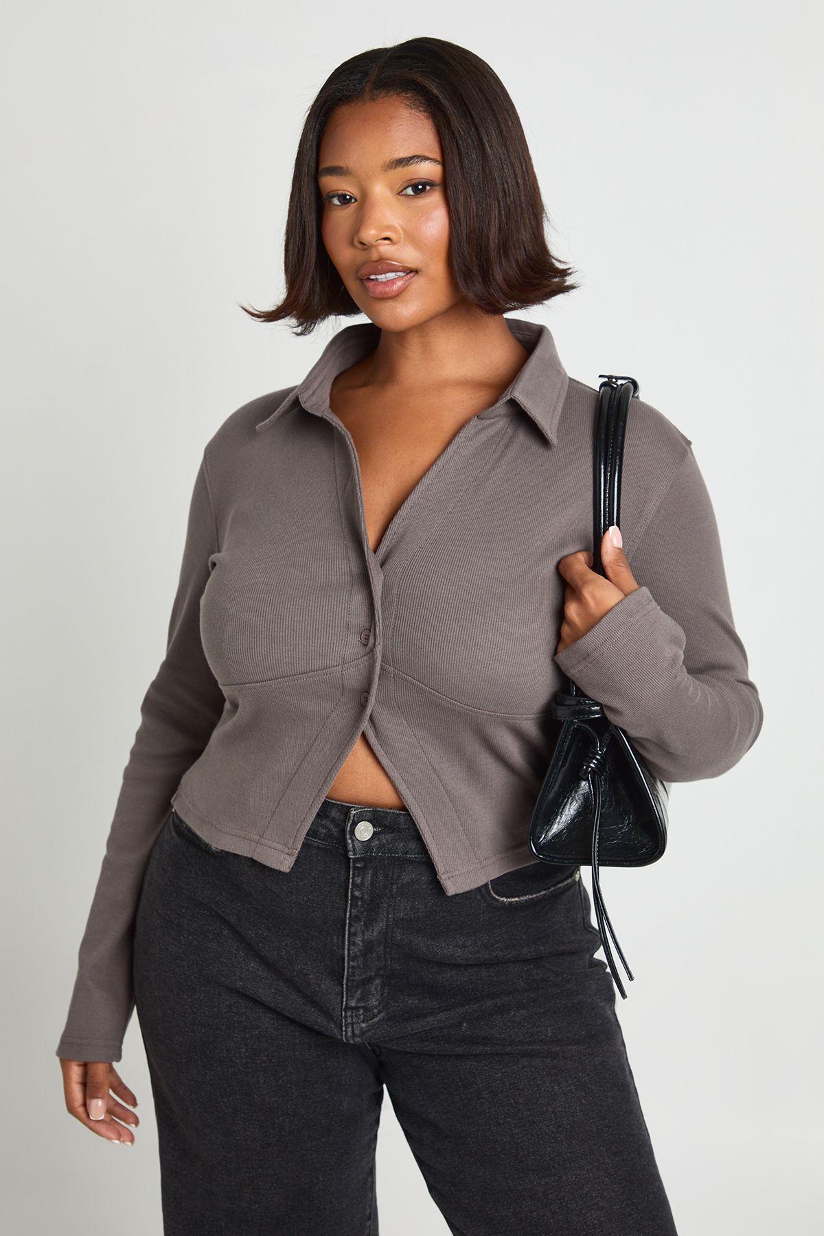 Plus Collared Button Through Top by BOOHOO