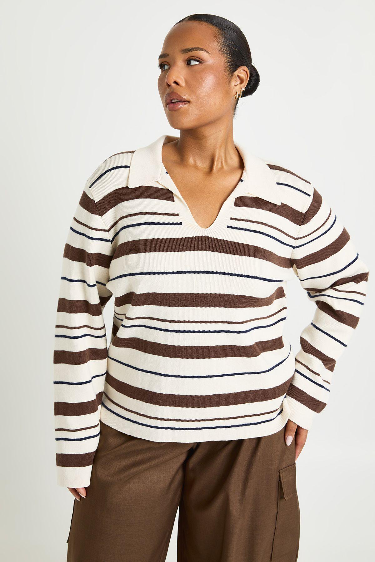 Plus Collared Compact Knit Rugby Jumper by BOOHOO