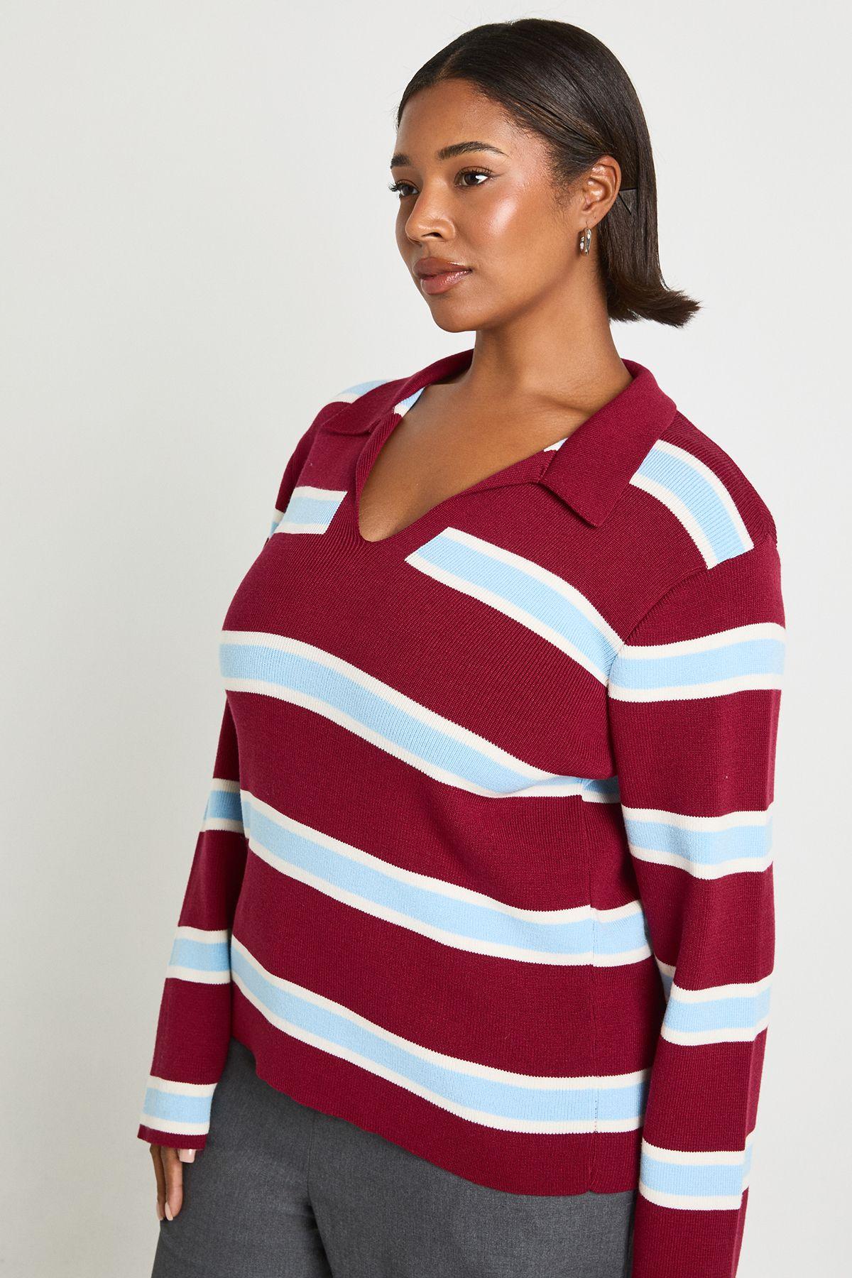 Plus Collared Compact Knit Rugby Jumper by BOOHOO