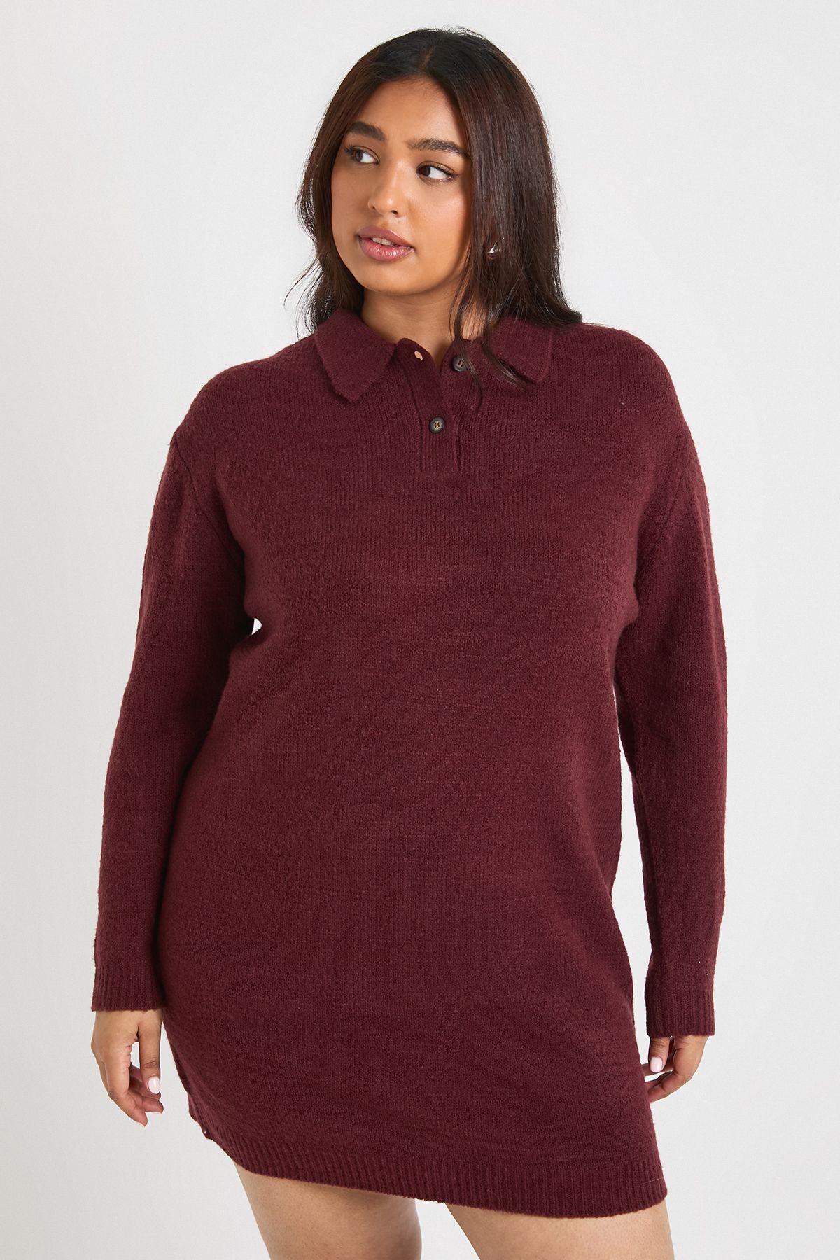 Plus Collared Long Sleeve Knit Jumper Dress by BOOHOO