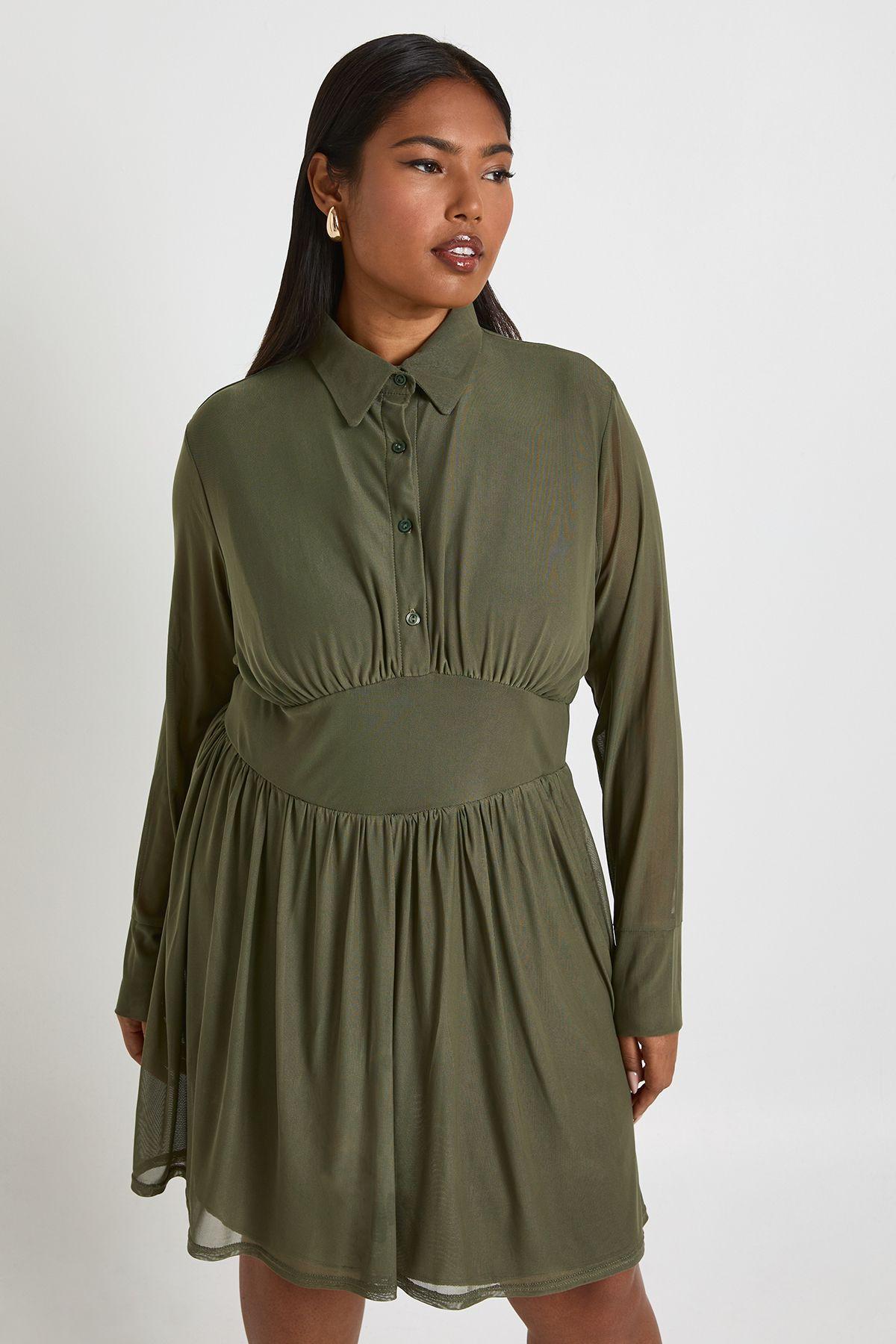 Plus Collared Mesh Skater Dress by BOOHOO