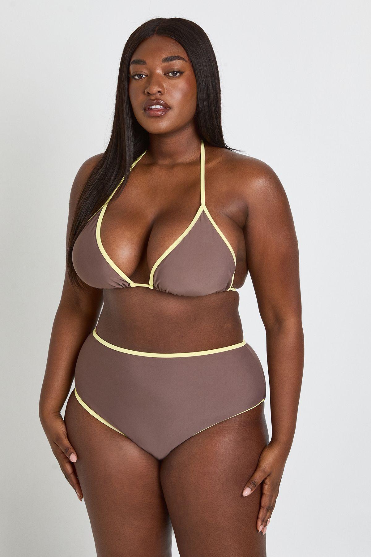 Plus Contrast Bikini Top And High Waist Bikini Bottom by BOOHOO
