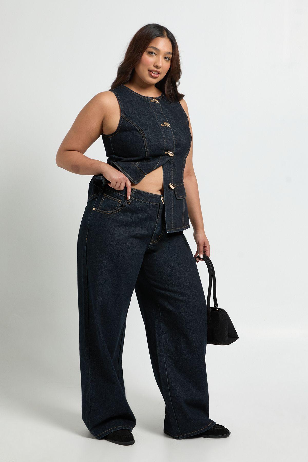 Plus Contrast Stitch Denim Wide Leg Jean by BOOHOO