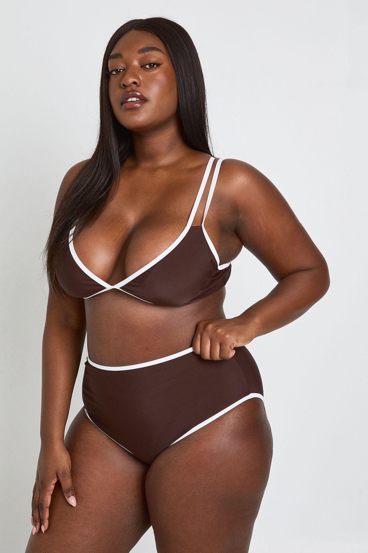 Plus Contrast Triangle Bikini Top & High Waist Bikini Bottom Set by BOOHOO