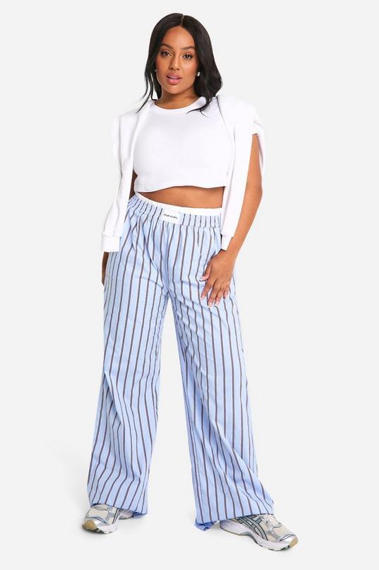 Plus Contrast Waistband Stripe Wide Leg Trouser by BOOHOO